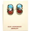 Image 1 : Zuni Coral & Turquoise Sterling Silver Snake Post Earrings - Effie Calavaza