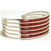 Image 2 : Zuni Coral Channel Inlay Sterling Silver Cuff Bracelet - Anselm Wallace