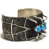 Image 2 : Navajo Turquoise Sterling Silver Spider & Web Cuff Bracelet - Darren Livingston