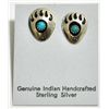 Image 1 : Navajo Turquoise Bear Paw Sterling Silver Post Earrings - Joey McCray