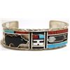 Image 1 : Zuni Multi-Stone Inlay Bear Sunface & Feather Sterling Silver Cuff Bracelet - Don Dewa