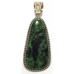 Old Pawn Navajo Green / Black Turquoise Matrix Sterling Silver Pendant - Kirk Smith