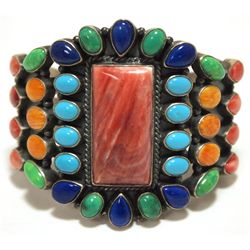 Old Pawn Navajo Multi-Stone Sterling Silver Cuff Bracelet - Kirk Smith