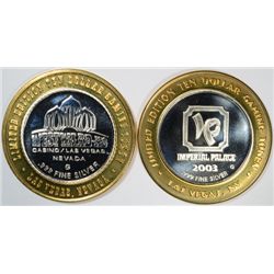 ( 2 ) PATRIOTIC COLLECTABLE LAS VEGAS SILVER CASINO TOKENS