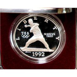 1992 OLYMPIC PROOF COMMEMORATIVE SILVER DOLLAR ( BASEBALL )
