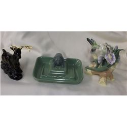 set of 3 Porcelain & Glass Figurines