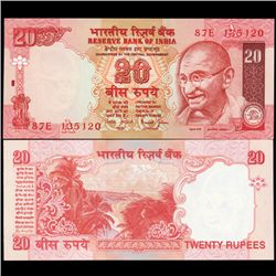 1996 India Ghandi 20 Rupees Note Crisp Unc (CUR-006480)