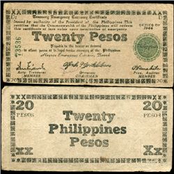 1944 WW2 Guerrilla Rebel Philippines 20P Note Negros (CUR-007291)
