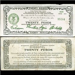 1944 WW2 Guerrilla Rebel Philippines 20P Note Mindinao (CUR-007300)
