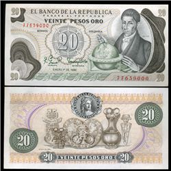 1982 Colombia 20 Pesos Crisp Uncirculated Note (CUR-005589)