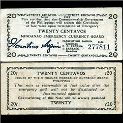 1943 WW2 Guerrilla Rebel Philippines 20c Note Mindanao (CUR-007174)