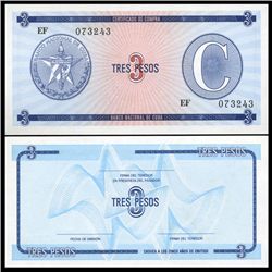 1990 Cuba 3 Peso For. Exch. Note Crisp Unc. (CUR-006528)