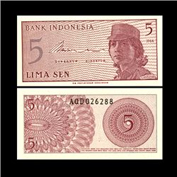 1964 Indonesia 5 Sen Note Crisp Unc (CUR-006756)
