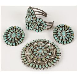 Old Pawn Design Navajo Turquoise Cluster Set