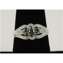 14K WG Ladies 3-Stone Alexandrite & Diamond Ring