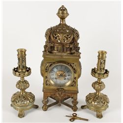 Genuine Tiffany Signed Clock with Candle Holders