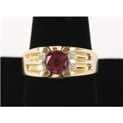 Handsome Men's 14K YG Garnet & Diamond Ring