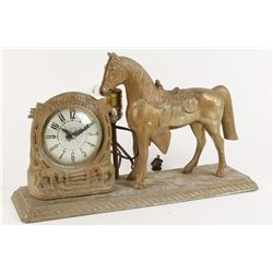 Vintage Metal Electric Desk Clock with Horse