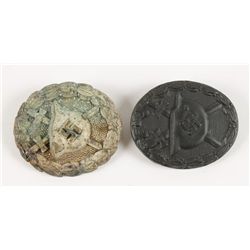 2 German WWII Black & Silver Wound Badges