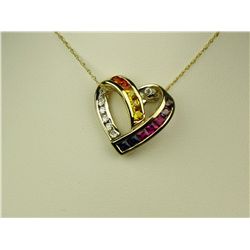 Colorful 10K YG Ladies Heart Design Necklace