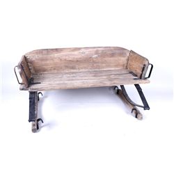 Wooden Wagon Seat with Wrought Iron Hardware