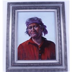 Acrylic on Board Depicting a Navajo Indian Man