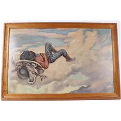 Lon Megarget Print Depicting a Sleeping Cowboy