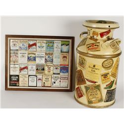 28 Framed Whiskey Labels & USN Can with Labels