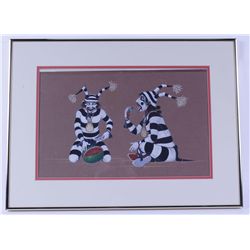 Watercolor on Paper Depicting Clown Kachinas
