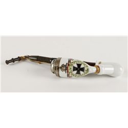 White Porcelain Decoupage Pipe "Goff mit Uns"