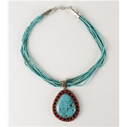 Navajo 7 Strand Turquoise & Coral Fettish Necklace