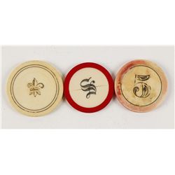 Lot of 6 Antique Old West Ivory Cowboy Poker Chips