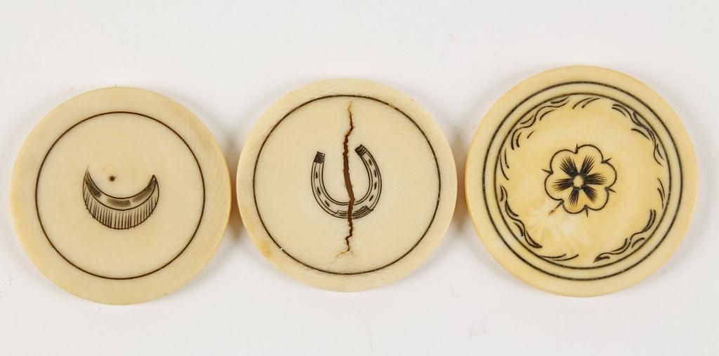 Lot of 6 Antique Old West Ivory Cowboy Poker Chips