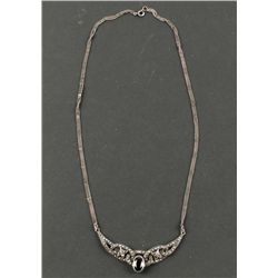 Vintage Garnet & Malachite Sterling Necklace