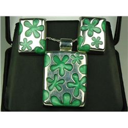 Ladies Sterling Silver Pendant and Earrings