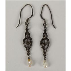Art Deco Sterling Silver Marcasite Dangle Earrings