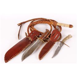 Lot of 3 Bull Whips and 2 Custom Knives