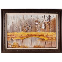 Original Oil on Canvas of Mallards in Flight