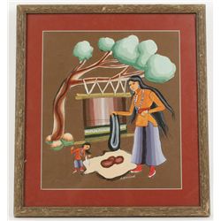 Acrylic on Paper of an Indian Signed A Tsinjinnie