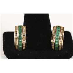 Alluring 14K YG Emerald & Diamond Earrings