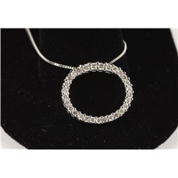 Sweet 14K WG "Circle of Life" Oval Diamond Pendant