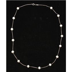 14K WG White Pearl "Tin Cup" Necklace