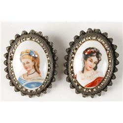 Lot of 2 Limogue Trance Signed Brooch/Pendants