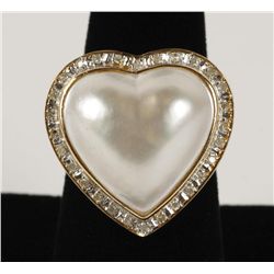 Unique 14K YG Mabe Pearl Heart & Diamond Ring