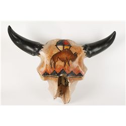 Buffalo Skull & Bull Horns Mounted on Wood