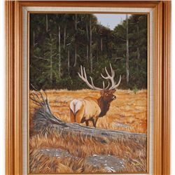 Original Oil on Canvas Depicting Elk in a Clearing