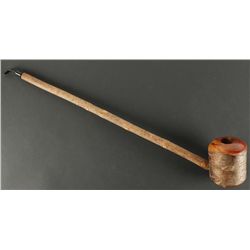 Folk Art Wood Pipe with Horn Tip