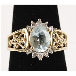 Ladies 14K YG Aquamarine & Diamond Ring