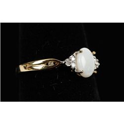 Lovely White Crystal 10K YG Opal and Diamond Ring