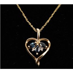 10K Sapphire & Diamond Pendant on 14K Chain